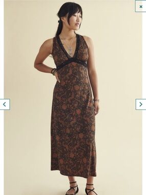 Earthbound Trading Brown Floral Lace-Trim Maxi Dress Size XXL NWT
